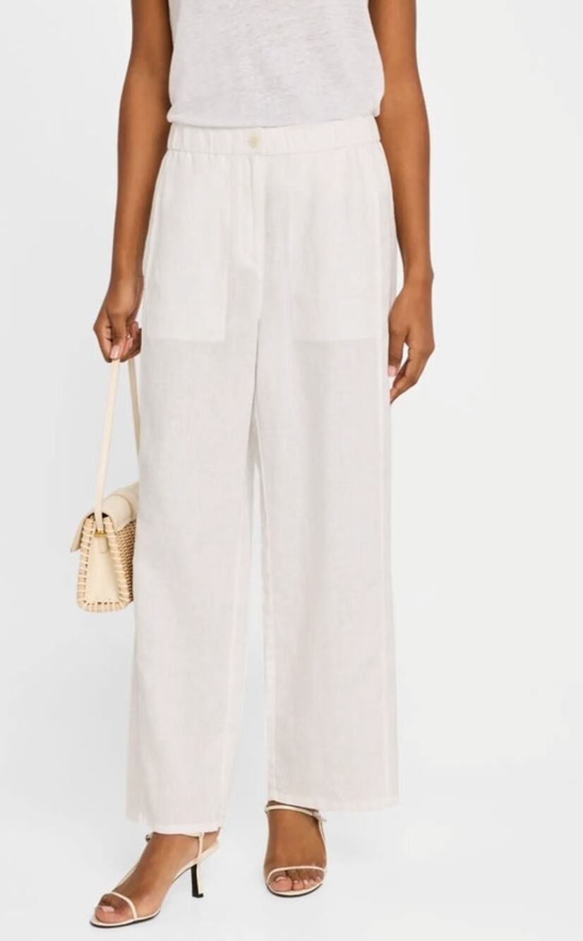 Eileen Fisher Wide Leg Pants Women L Bone Linen Relaxed Coastal Grandma